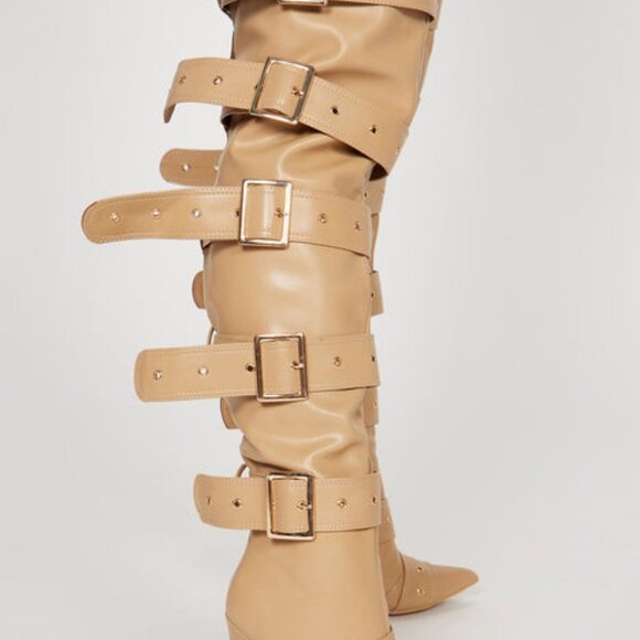 " BUCKLED  UP BABE  "  Over The Knee Heeled Boots - Nude ( BRAND NEW !!!!!! - Picture 3 of 6